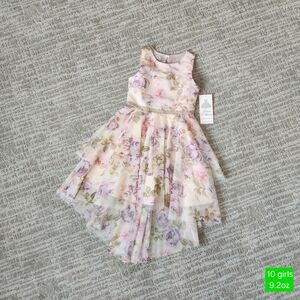 Rare Editions girl's hi-low sparkle tiered tulle floral dress size 10